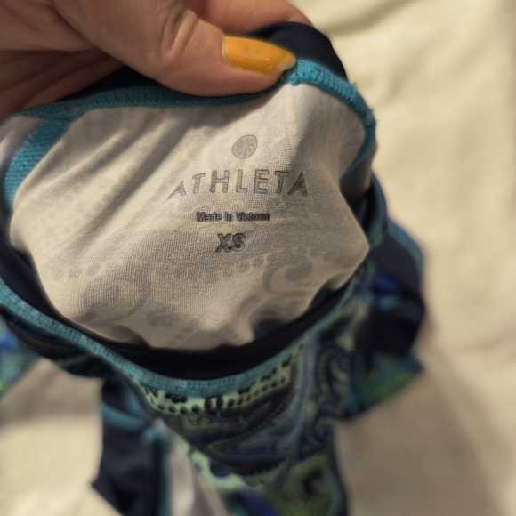 Athleta Blue Print Long Sleeve Athletic Top Thumb Holes Size XS swim top - Picture 5 of 10